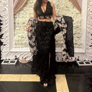 Trendy indowestern lehenga with a slit in skirt Indian Pakistani wear